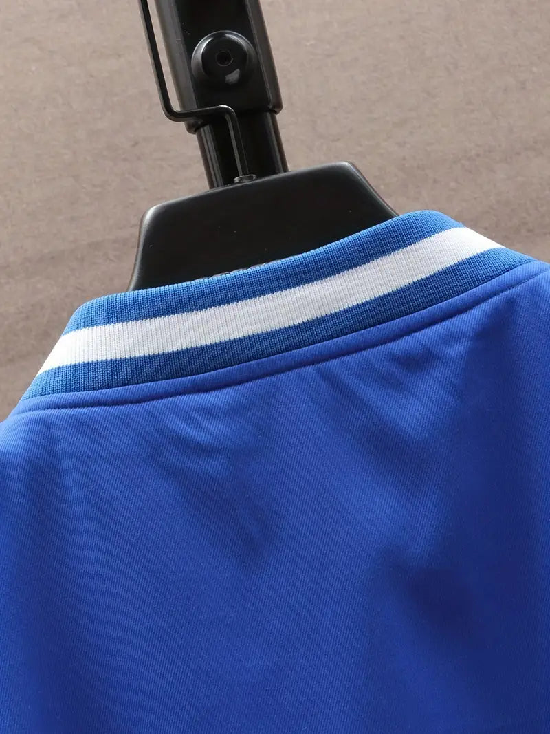 Letter Print Color Block Varsity Jackets, Men's Casual Baseball Collar Jacket Coat For Spring Fall