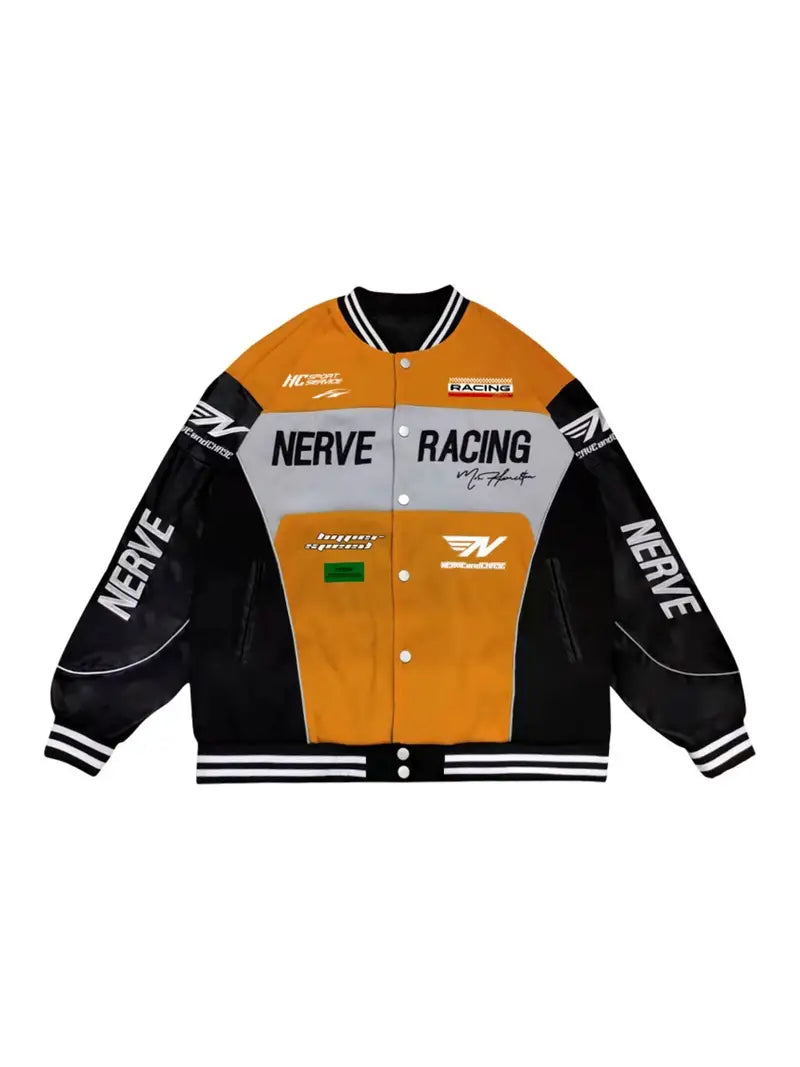 Letter Embroidery Color Block PU Jacket, Stylish Baseball Collar Biker Jacket Varsity Jacket
