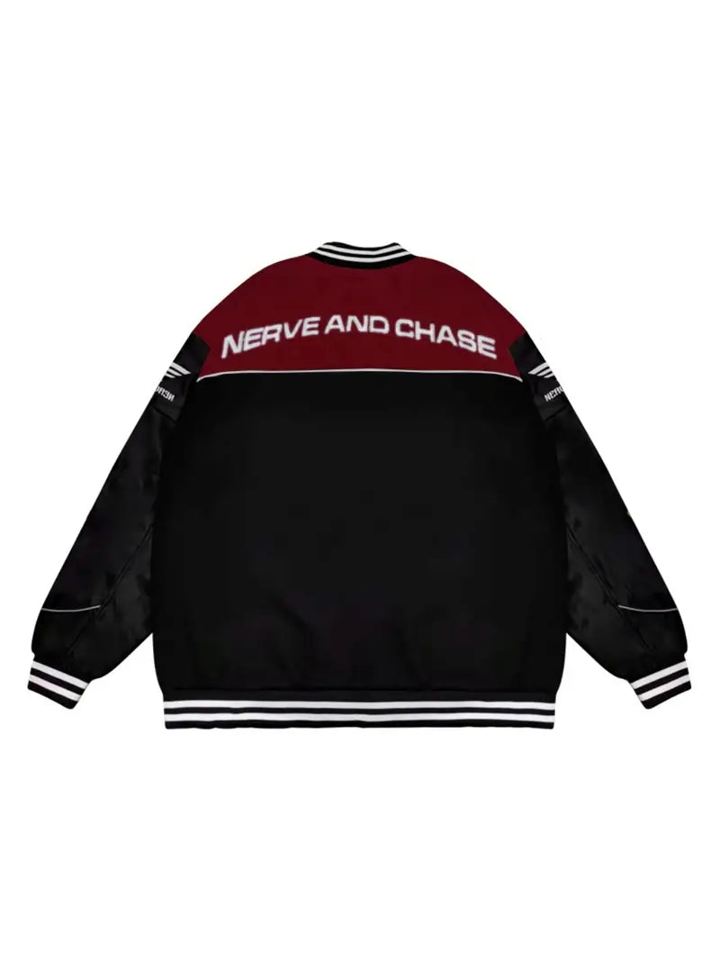 Letter Embroidery Color Block PU Jacket, Stylish Baseball Collar Biker Jacket Varsity Jacket