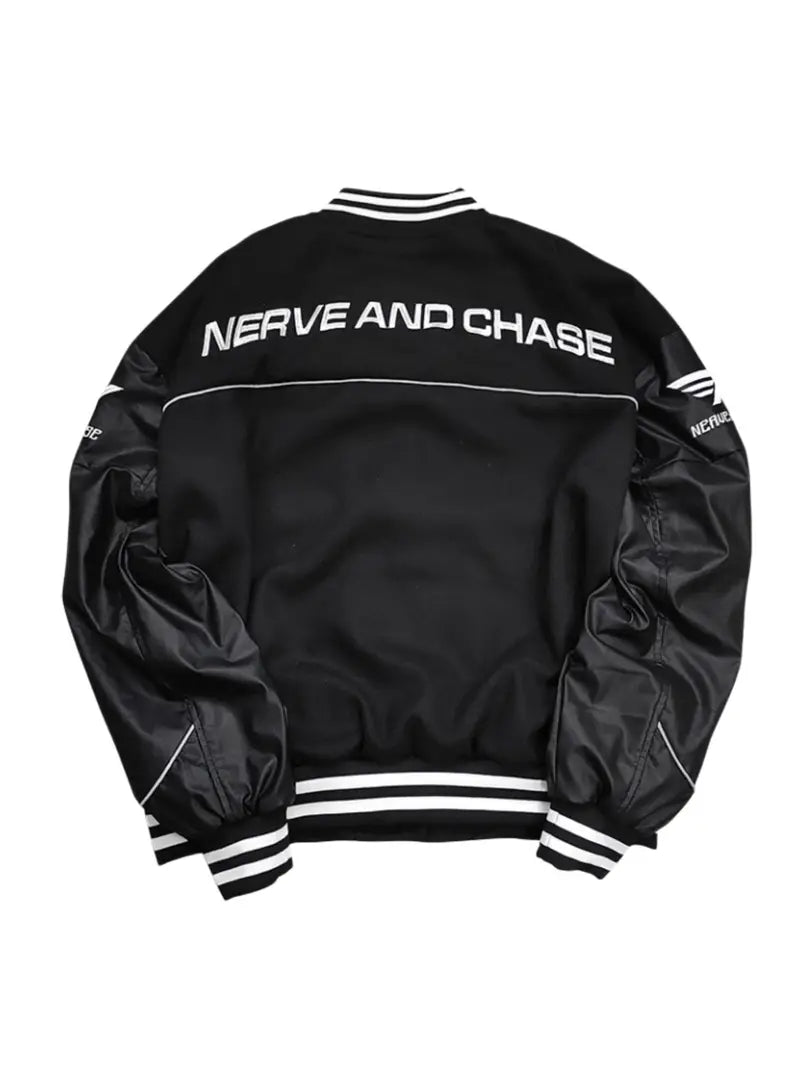 Letter Embroidery Color Block PU Jacket, Stylish Baseball Collar Biker Jacket Varsity Jacket