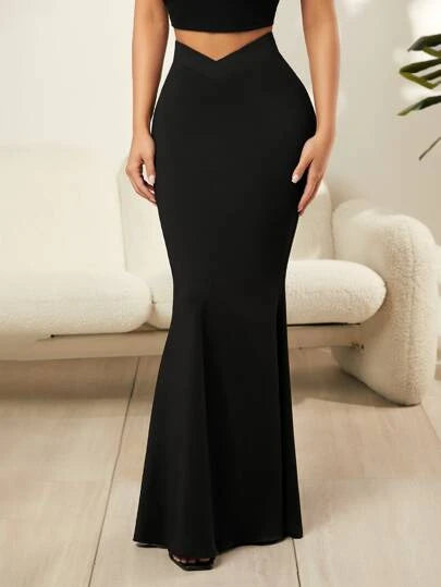 SXY Ruched Flap Pocket Split Hem Skirt