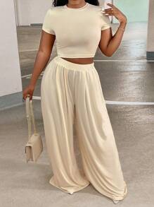 Slayr Solid Crop Tee & Wide Leg Pants