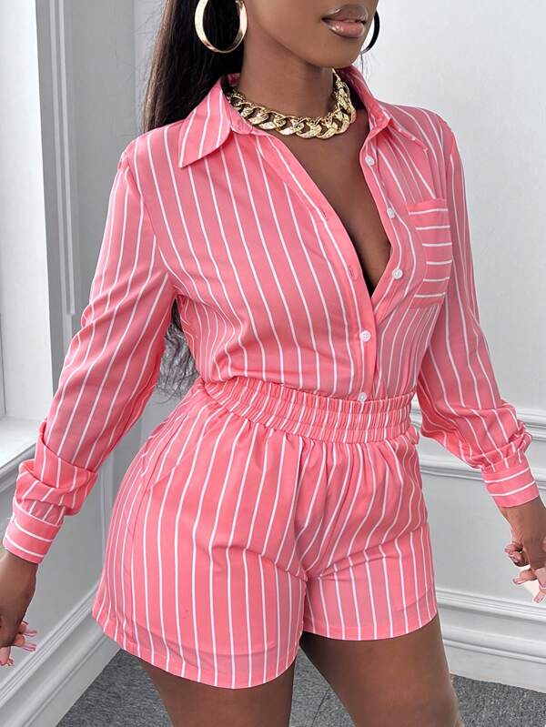 Slayr Striped Print Shirt & Shorts