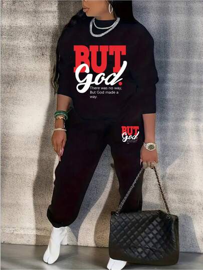 Slayr Letter Graphic Drop Shoulder Pullover & Sweatpants