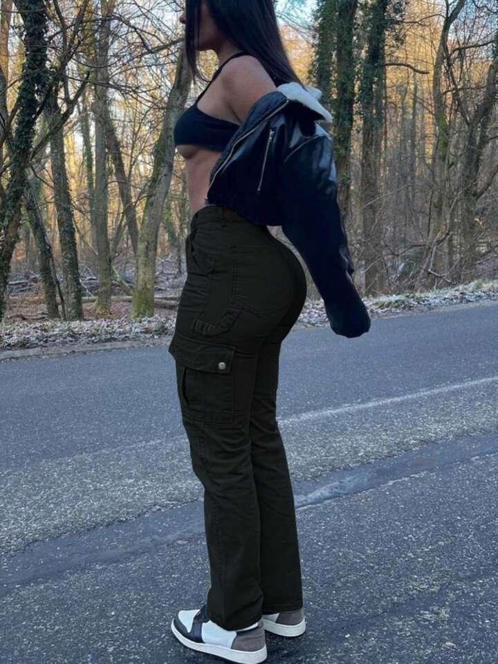 Solid Flap Pocket Cargo Pants