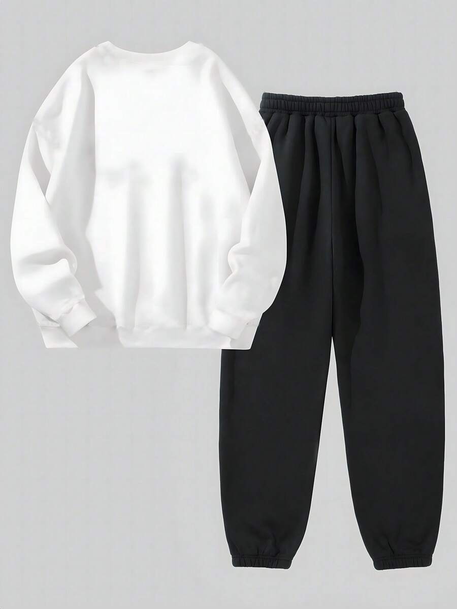 Slayr Letter Graphic Drop Shoulder Pullover & Sweatpants