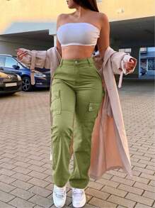 Solid Flap Pocket Cargo Pants
