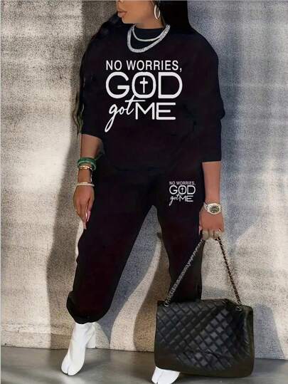 Slayr Letter Graphic Drop Shoulder Pullover & Sweatpants