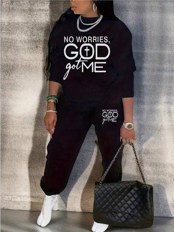 Slayr Letter Graphic Drop Shoulder Pullover & Sweatpants
