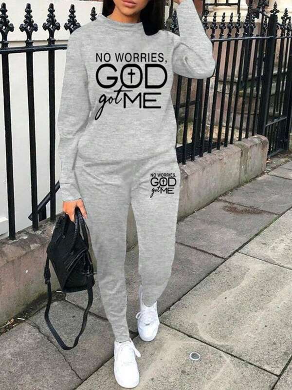 Slayr Letter Graphic Drop Shoulder Pullover & Sweatpants