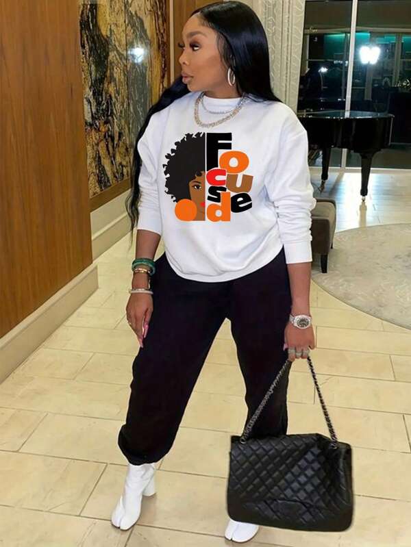 Slayr Letter Graphic Drop Shoulder Pullover & Sweatpants