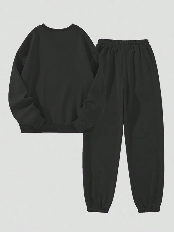 Slayr 2pcsset Crown & Letter Printed Sweatshirt Two-piece Outfit