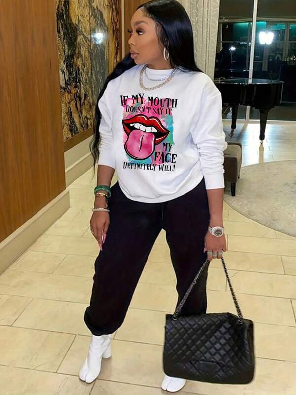 Slayr Letter Graphic Drop Shoulder Pullover & Sweatpants