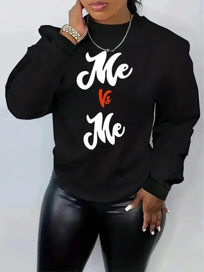 LUNE Plus Size Letter Print Fleece Sweatshirt