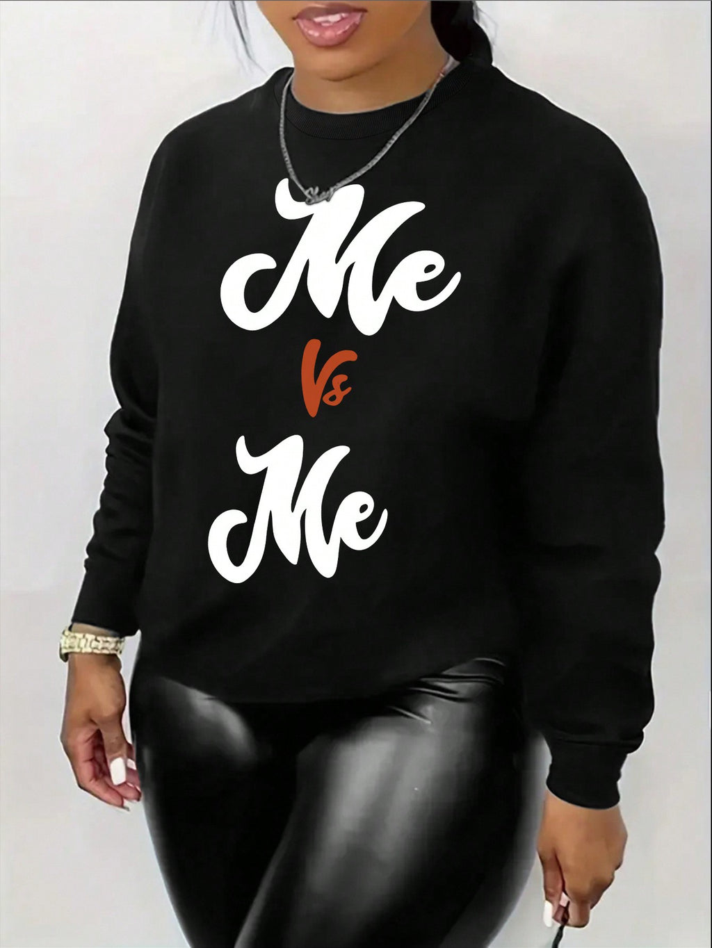 LUNE Plus Size Letter Print Fleece Sweatshirt