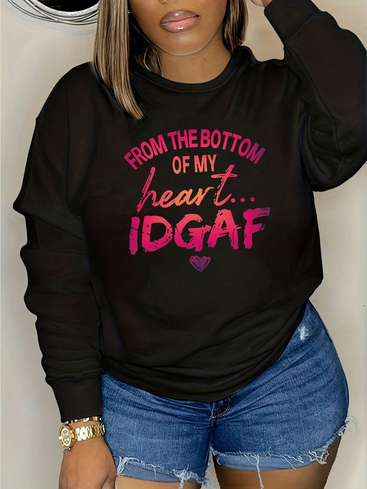 Women'S Plus Size Letter Printed Sweatshirt With Round Neck