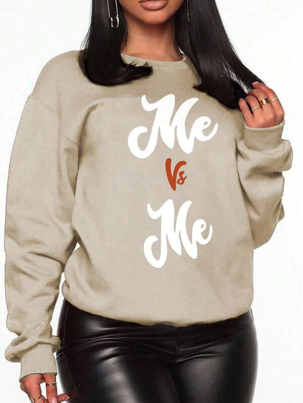 LUNE Plus Size Letter Print Fleece Sweatshirt