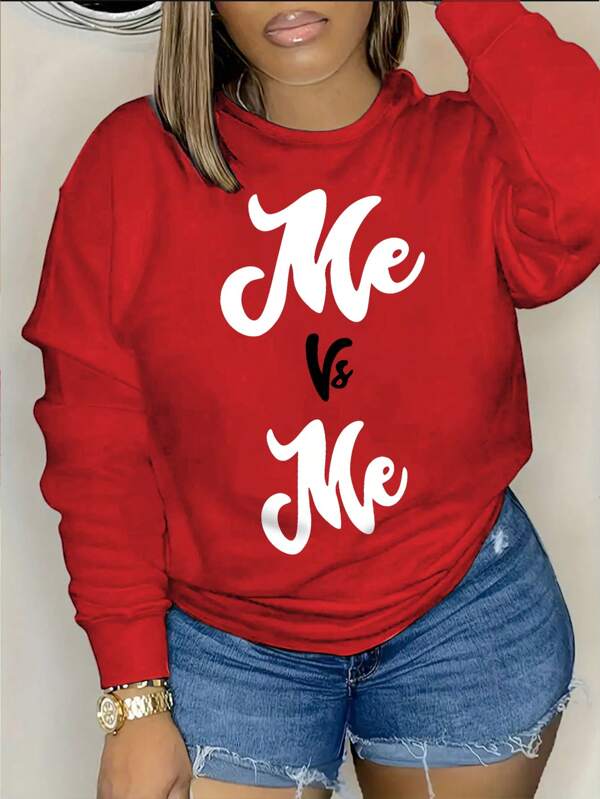 LUNE Plus Size Letter Print Fleece Sweatshirt