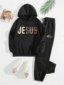 Slayr Women's Letter Printed Drawstring Hoodie And Pants Set