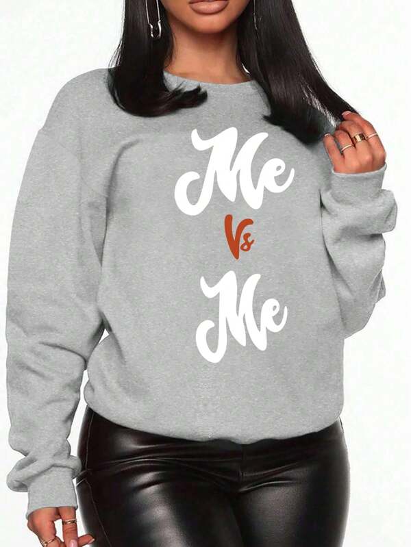 LUNE Plus Size Letter Print Fleece Sweatshirt