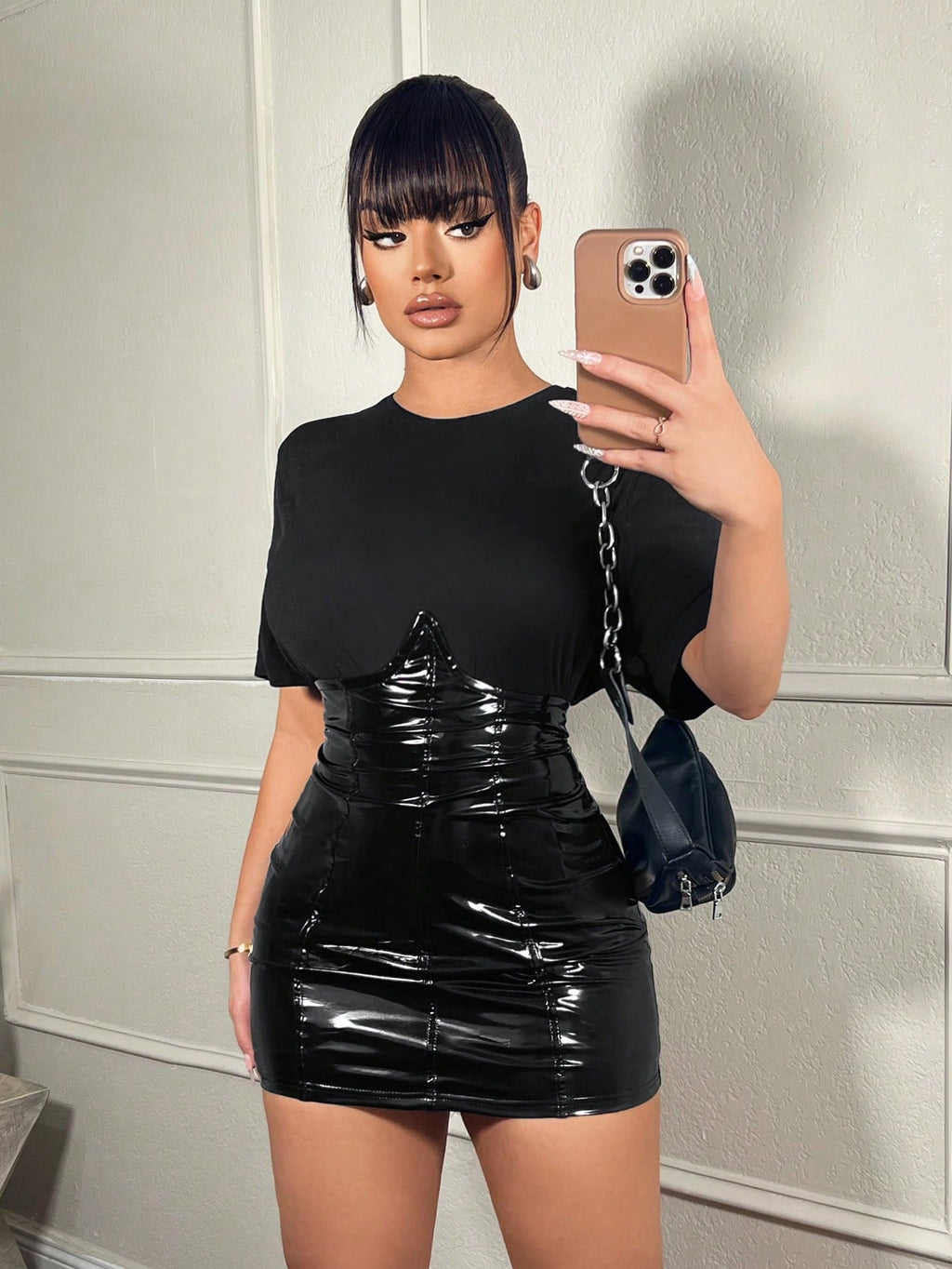 SXY Sexy Outfits Club Women'S High Waisted Belted Pu Leather Mini Skirt