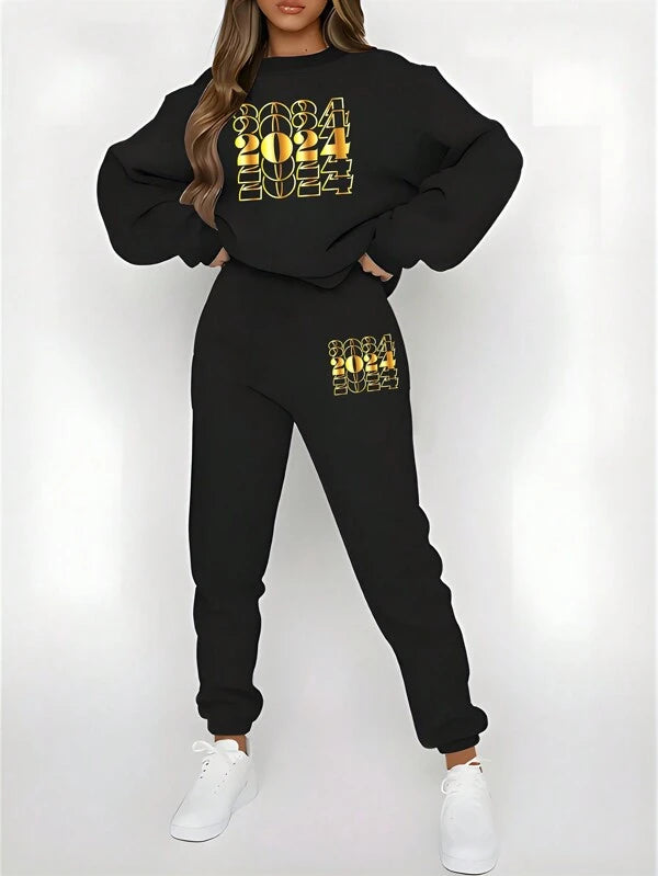 Slayr Letter Graphic Drop Shoulder Pullover & Sweatpants