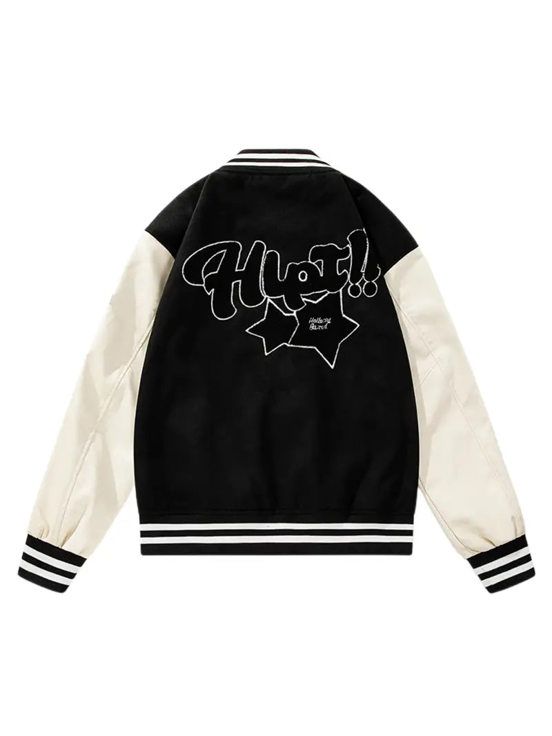 Fabric Stitch Varsity Jacket, Men's Casual Color Block Button Up Jacket For Spring Fall School Baseball