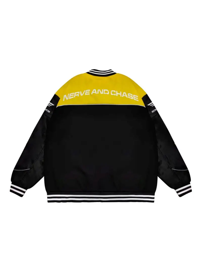 Letter Embroidery Color Block PU Jacket, Stylish Baseball Collar Biker Jacket Varsity Jacket