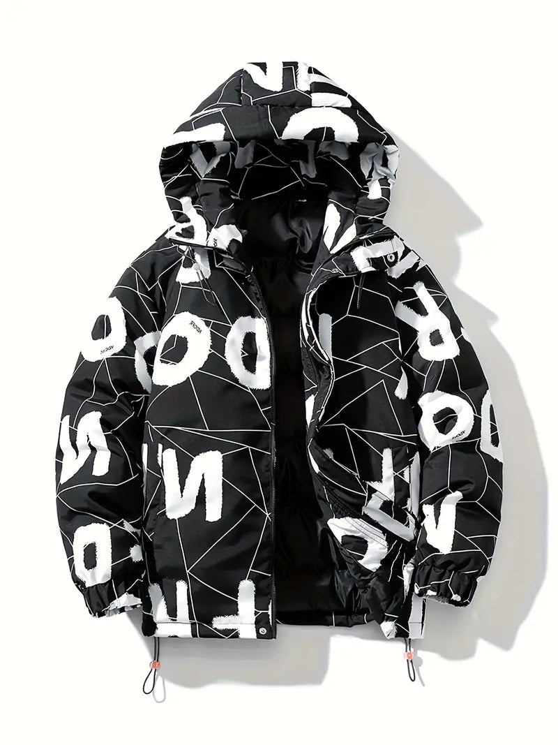 Men's Stylish Puffer Coat With Pockets, Casual Breathable Hooded Zip Up Long Sleeve Warm Top For City Walk Street Hanging Winter Outdoor Activity