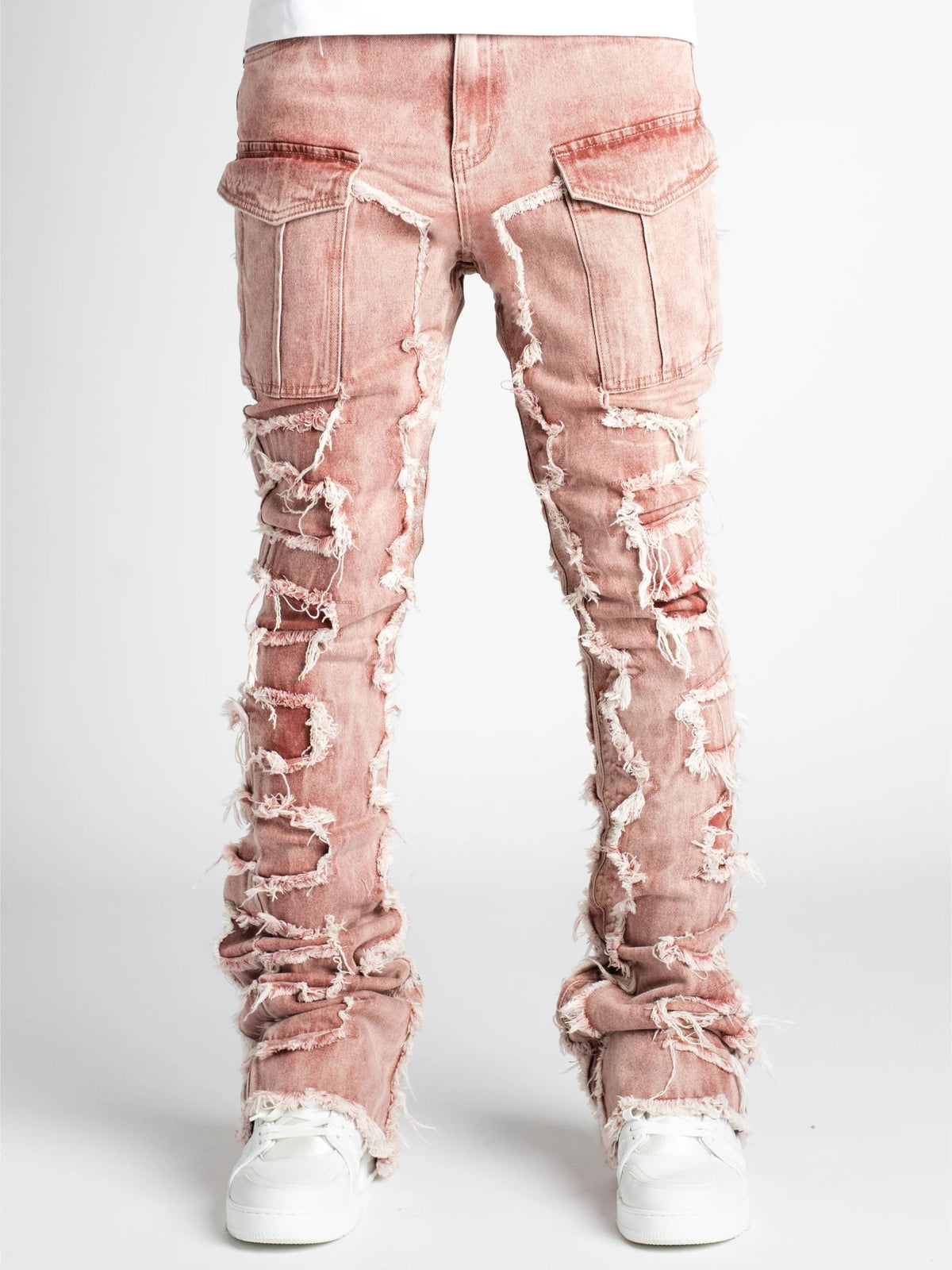 Men's Casual Raw Trim Jeans, Street Style Stretch Hip Hop Skinny Denim Pants