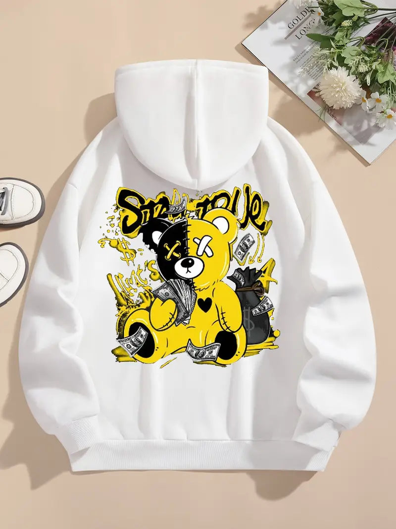 Graphic Print Hoodie, Drawstring Casual Hooded Sweatshirt For Spring & Fall, Women's Clothing