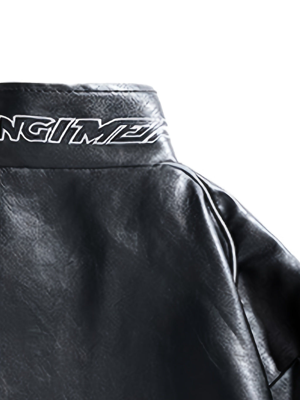 Men's Casual PU Leather Jacket, Chic Letter Print Stand Collar Street Style Jacket