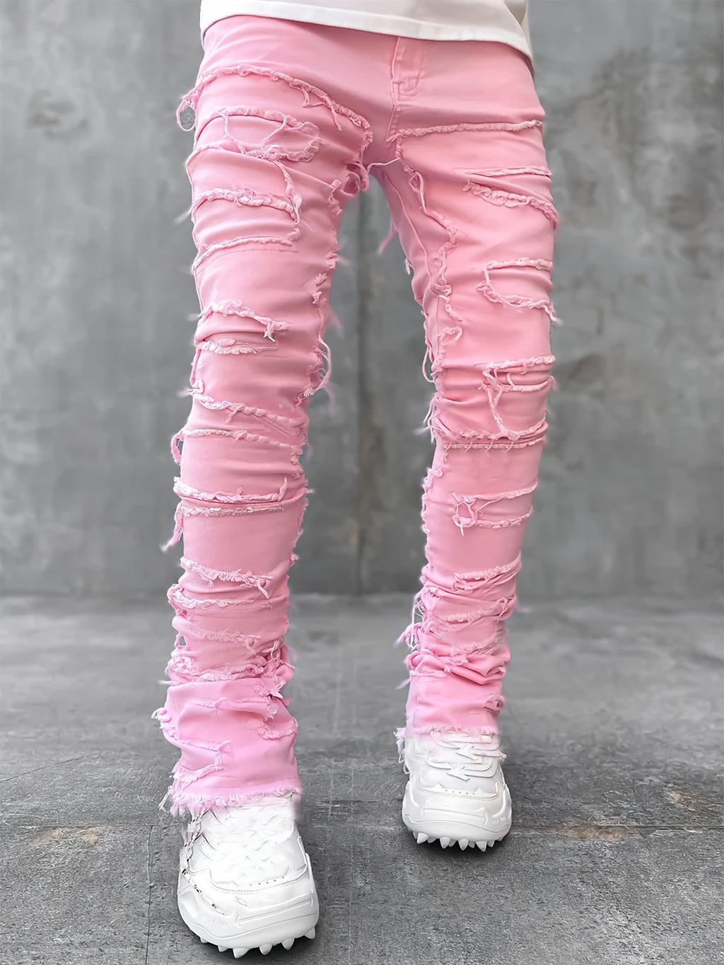 Creative Tassels Decoration Straight Fit Jeans, Men's Casual Medium Stretch Street Style Denim Pants For All Seasons