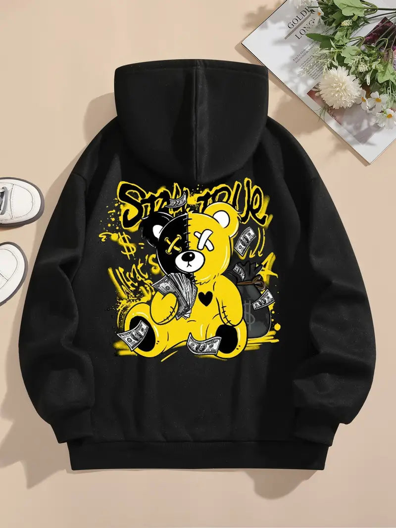 Graphic Print Hoodie, Drawstring Casual Hooded Sweatshirt For Spring & Fall, Women's Clothing