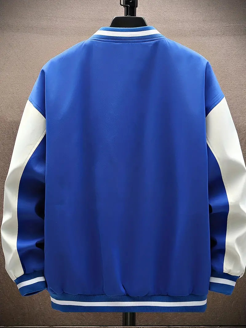 Letter Print Color Block Varsity Jackets, Men's Casual Baseball Collar Jacket Coat For Spring Fall