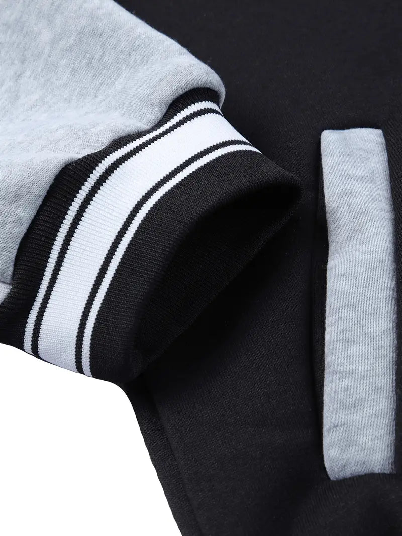 Bear Graphic Print Men's Casual Relaxed Fit Color Block Baseball Jacket Gifts