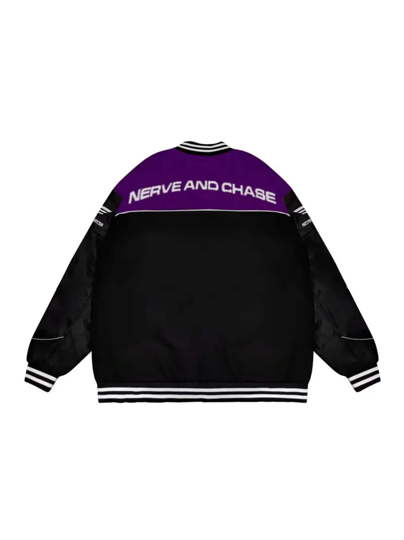 Letter Embroidery Color Block PU Jacket, Stylish Baseball Collar Biker Jacket Varsity Jacket