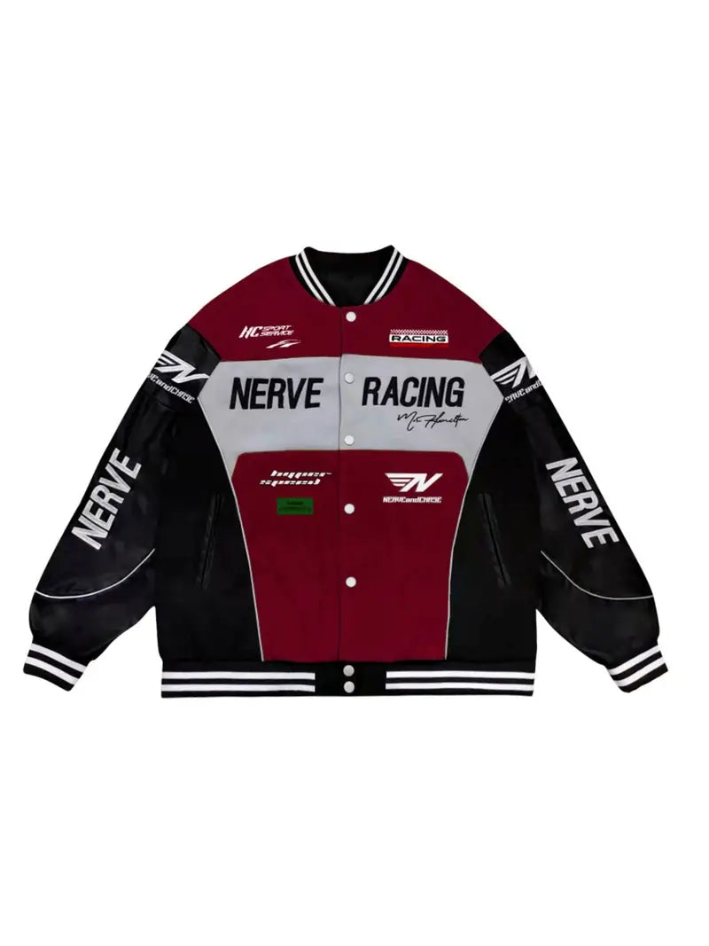 Letter Embroidery Color Block PU Jacket, Stylish Baseball Collar Biker Jacket Varsity Jacket