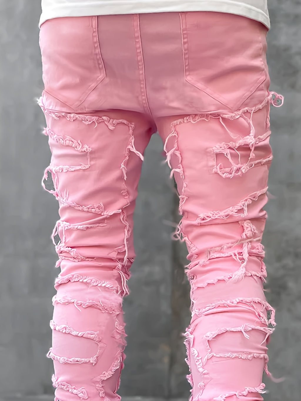 Creative Tassels Decoration Straight Fit Jeans, Men's Casual Medium Stretch Street Style Denim Pants For All Seasons