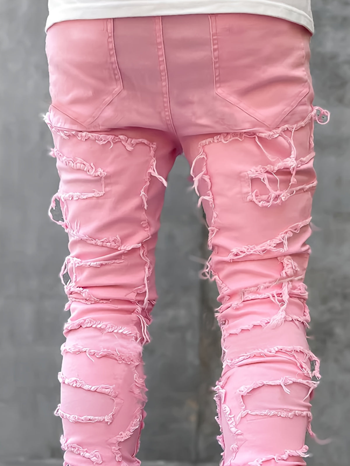 Creative Tassels Decoration Straight Fit Jeans, Men's Casual Medium Stretch Street Style Denim Pants For All Seasons