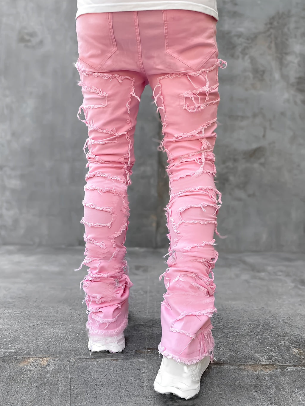 Creative Tassels Decoration Straight Fit Jeans, Men's Casual Medium Stretch Street Style Denim Pants For All Seasons