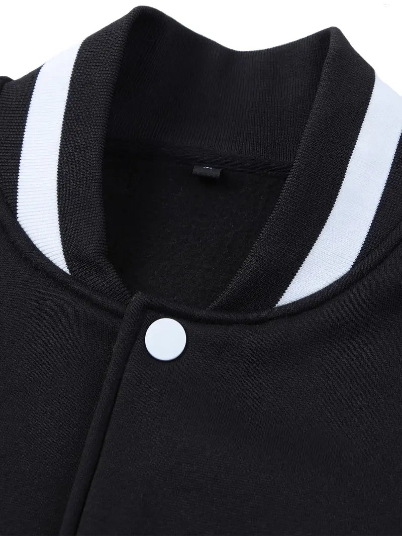 Bear Graphic Print Men's Casual Relaxed Fit Color Block Baseball Jacket Gifts