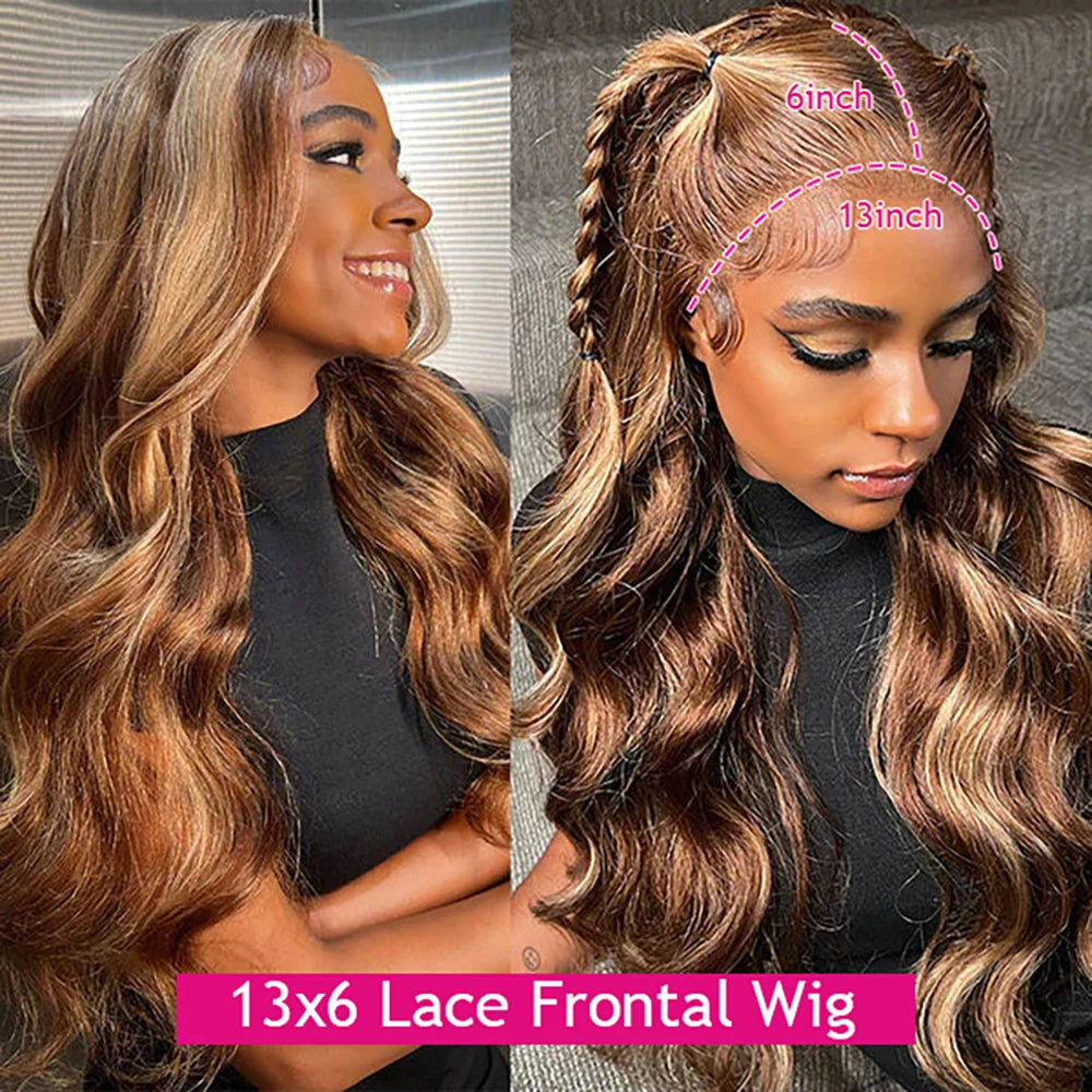 Highlight Honey Blonde Body Wave Lace Front Wig 13x6 HD Lace Frontal Wig Human Hair Wear Go Glueless 6x4 HD Lace Closure Wig