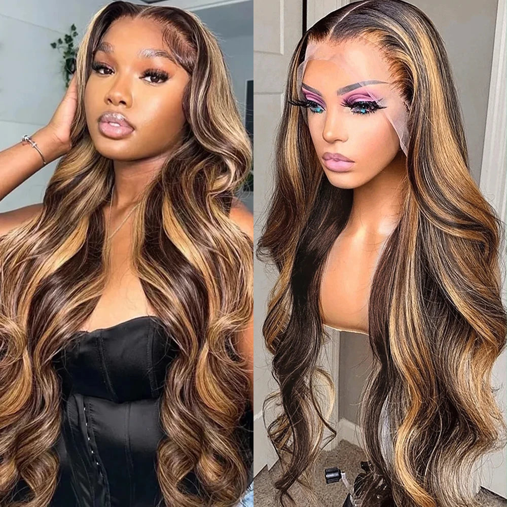 Highlight Honey Blonde Body Wave Lace Front Wig 13x6 HD Lace Frontal Wig Human Hair Wear Go Glueless 6x4 HD Lace Closure Wig