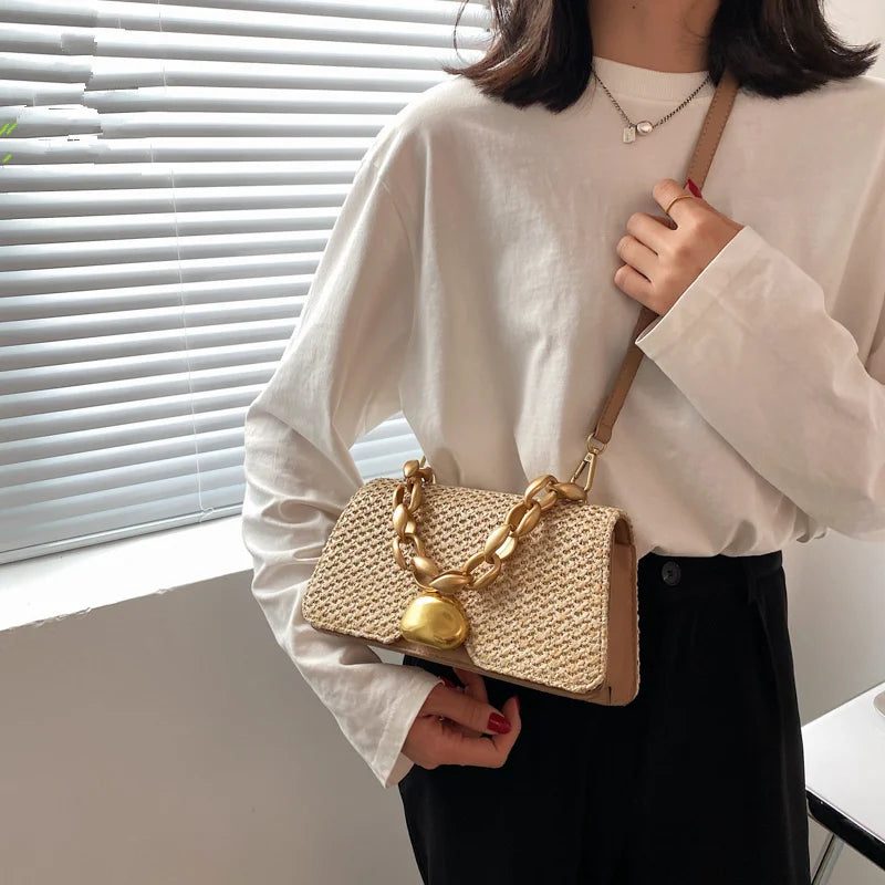 CAREY KAY Fashion Straw Bag Women Summer Beach Woven Bag Ladies Wrapped Chain Mini Bag 2021 Square Top Handle Tote Small Handbag