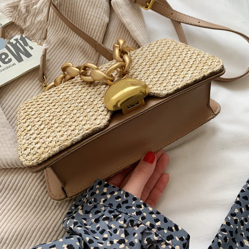 CAREY KAY Fashion Straw Bag Women Summer Beach Woven Bag Ladies Wrapped Chain Mini Bag 2021 Square Top Handle Tote Small Handbag