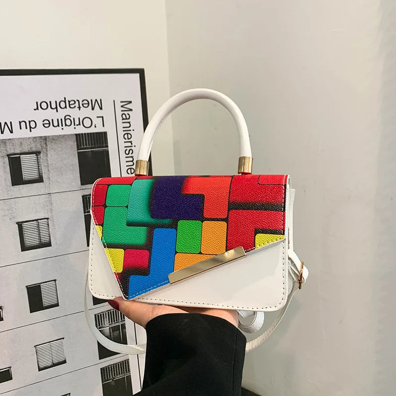 2023 New Autumn Fashion Color Contrast Shoulder Bag Fashion Simple Handheld Crossbody Women's Bag Small Square Bag