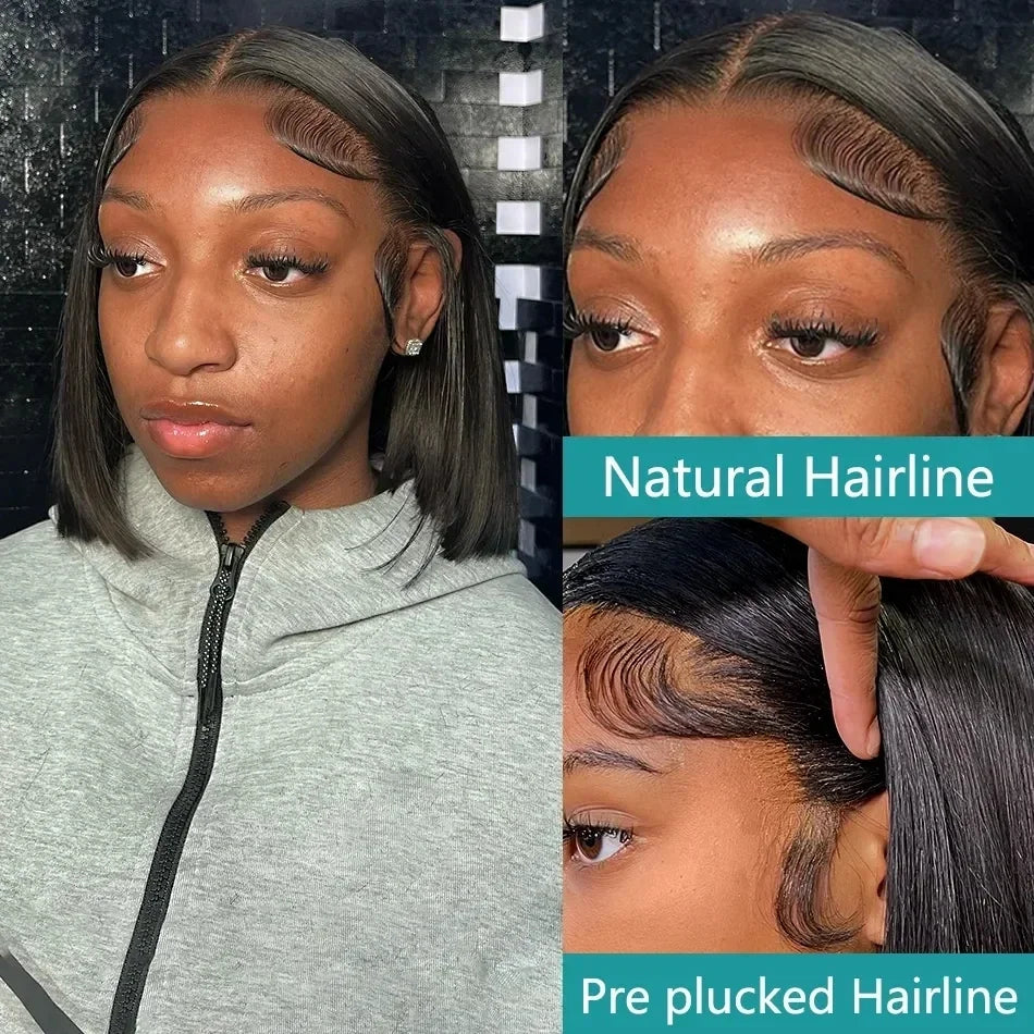 Bone Straight Bob HD Lace Wigs Human Hair Brazilian Preplucked 250 Density Transparent Lace Frontal Wig For Women