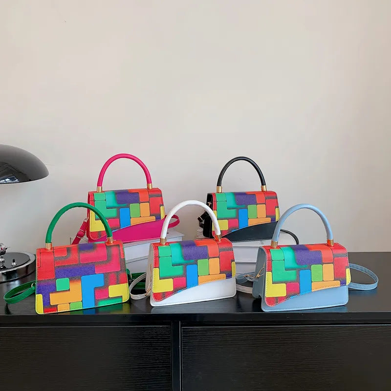 2023 New Autumn Fashion Color Contrast Shoulder Bag Fashion Simple Handheld Crossbody Women's Bag Small Square Bag