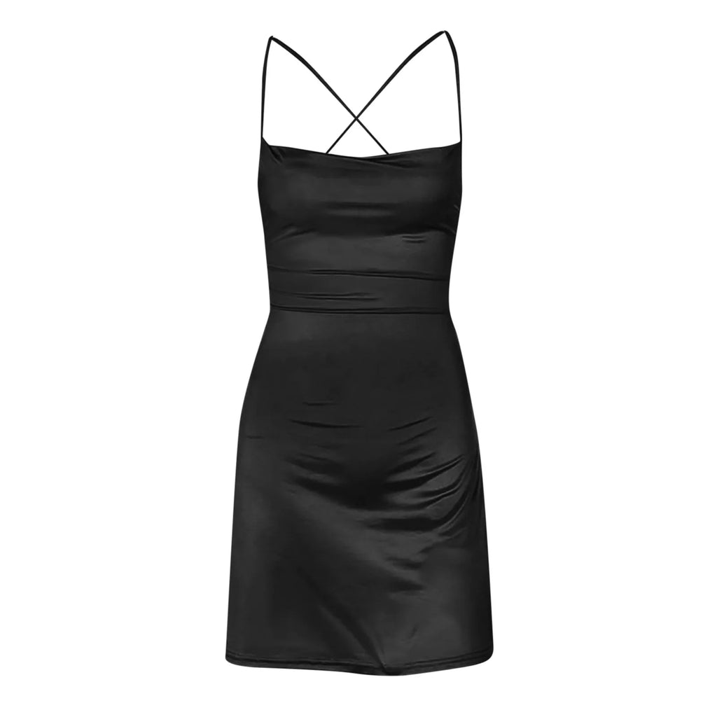 Ladies Ribbon Mini Dress Lace Up Strap Pure Color Streetwear Party Club Elegant Y2K size Skinny Hollow Backless Strapless Sexy